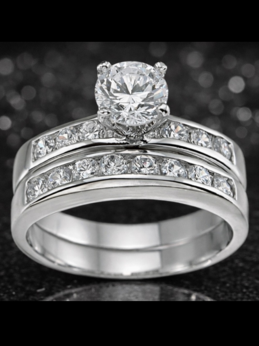 1ct Prong Channel Set Round Cz Engagement Wedding ladies Ring band white gold